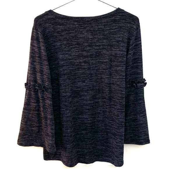 AUGUST SILK Knit 3/4 Sleeve Ruffle Knit Sweater, gray - Picture 2 of 3